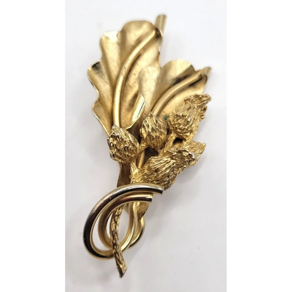 Vintage Gold Tone Brooch Lot Floral & Leaf Berry Design Elegant Textured Metal